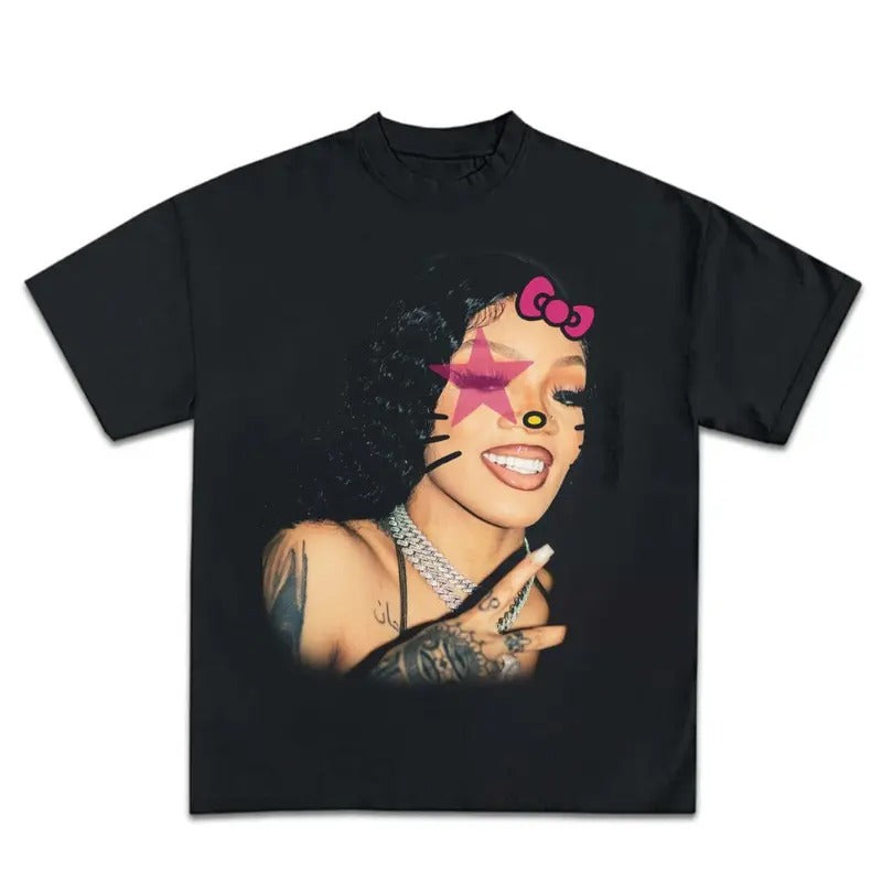Super Star Big Glorillaa Kityy Graphic Big Face Rap Tee Shirt Retro Top Streetwear Hoodie, Sweatshirt | GrindPrints.com