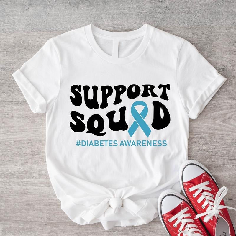 Support Diabetes Awareness Shirt Type 1 Diabetes Matching Blue Ribbon Squad Diabetes Warrior Support Family T-Shirts, Hoodie, Sweatshirt