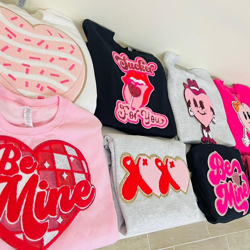 Surprise Valentines Day Chenille Patch Sweatshirt T-Shirts, Hoodie | GrindPrints.com