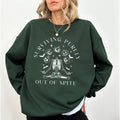 Surviving Purely Out Of Spite Yoga Skeleton Sweatshirt, Funny Skeleton Halloween Crewneck, Creepy Pumpkin Skeleton...