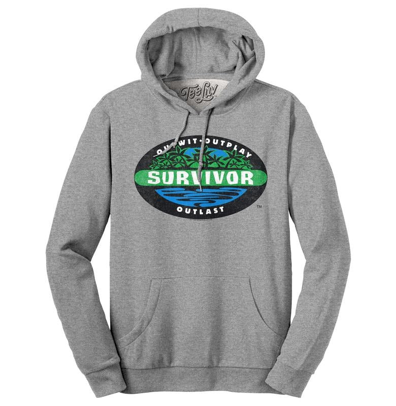 Survivor Outwit Outplay Outlast Logo Hooded Sweatshirt - Oxford Gray T-Shirts, Hoodie | GrindPrints.com