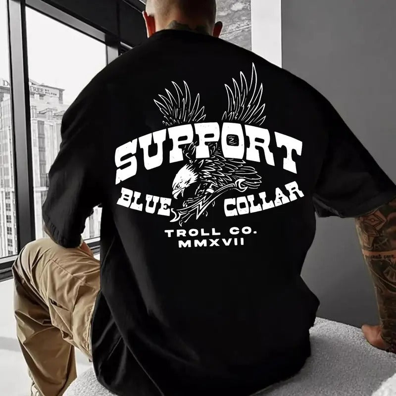 Support Blue Colar Troll Co MMXVII T-shirt/Sweatshirt - Classic Fit, 100% Cotton Hoodie | GrindPrints.com