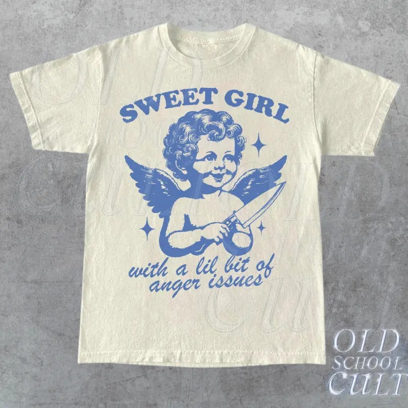 Sweet Girls With Anger Issues Graphi T-Shirt, Retro Unisex Adult T Shirt, Vintage Angel T Shirt, Nostalgia T Shirt,...