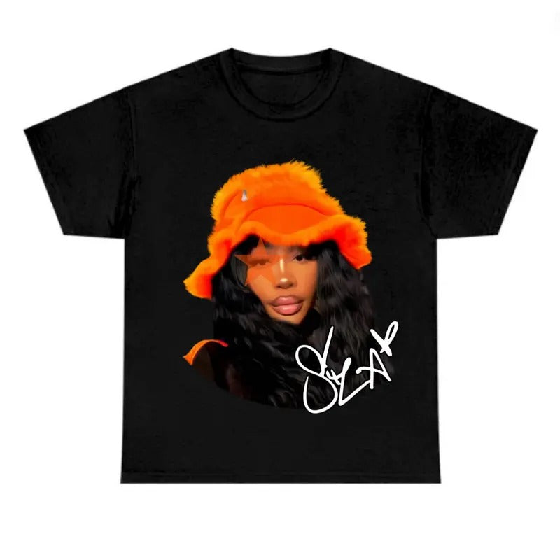 Sza Star Orange T-Shirt Fan Tee - Men's Classic Cotton T-Shirt Fabric Menswear Hoodie, Sweatshirt | GrindPrints.com