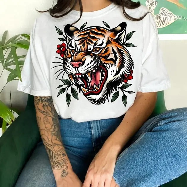 TATTOO STYLE TIGER DTF Transfers - THIS IS NOT A SHIRT Hoodie, Sweatshirt | GrindPrints.com