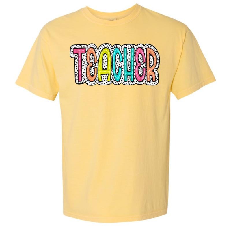 TEACHER Neon Spotted Comfort Colors T-Shirt Hoodie, Sweatshirt | GrindPrints.com