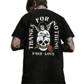 THANKS FOR NOTHING Skull Carrying a Rose Black Back Side Print T-shirt -  Sweatshirt