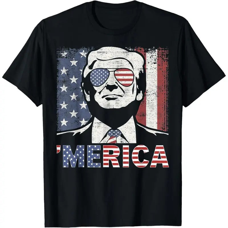 TRUMP Happy 4th Of July Trump American Flag T-Shirt made in usa Hoodie, Sweatshirt | GrindPrints.com