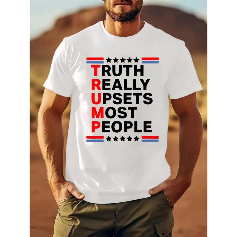 TRUMP printed men's short-sleeved casual T-shirt, round neck T-shirt, summer outdoor daily wear Menswear Top Hoodie,...