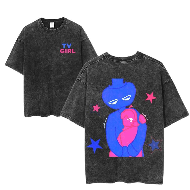 TV Girl Alien Hug Graphic T-Shirt, Surreal Cartoon Love Print, Vaporwave Sadcore Art Shirt, Retro Indie Band Merch,...