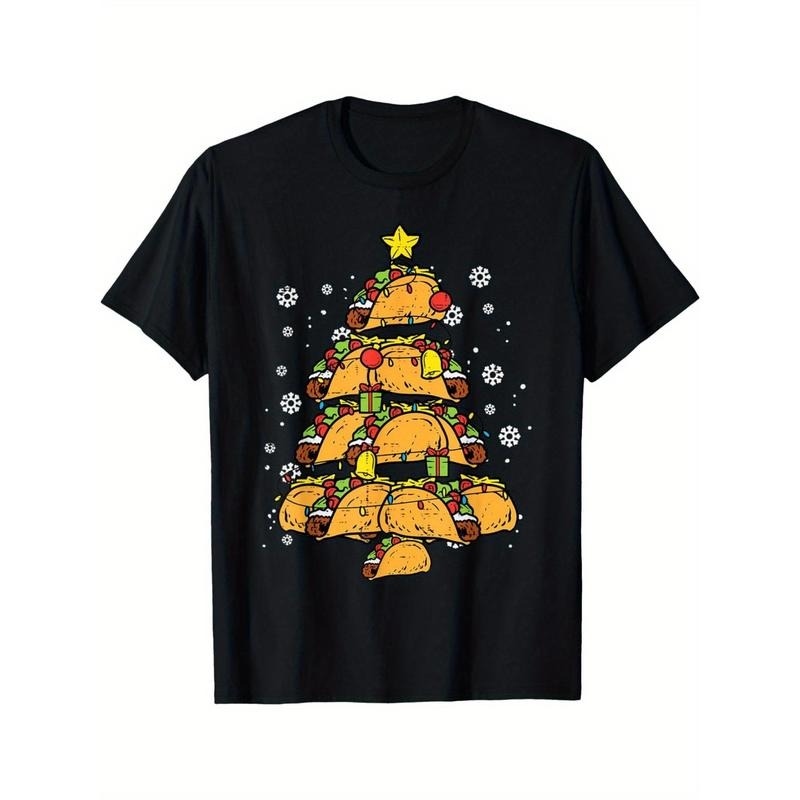 Taco Christmas Tree T-Shirt for Men - Black Cotton Mexican Food Holiday Tee made in usa Hoodie, Sweatshirt | GrindPrints.com