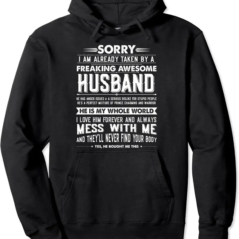 Taken by a Freaking Awesome Husband Funny Wife Hoodie | Unisex Hooded Sweatshirt T-Shirts | GrindPrints.com