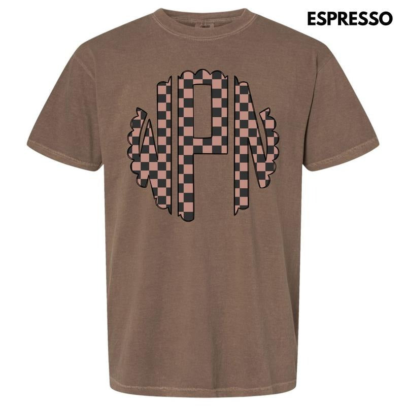 Tan Checker Monogram Comfort Colors T-Shirt 'NLB' Hoodie, Sweatshirt | GrindPrints.com