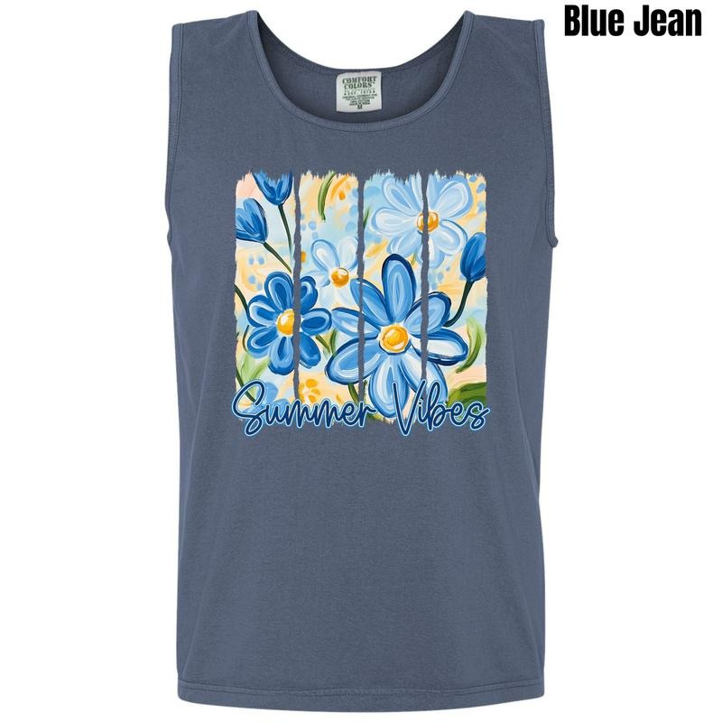 Tank Top - Blue Flower Summer Vibes Comfort Colors Tank Top 'NLB' T-Shirts, Hoodie, Sweatshirt | GrindPrints.com