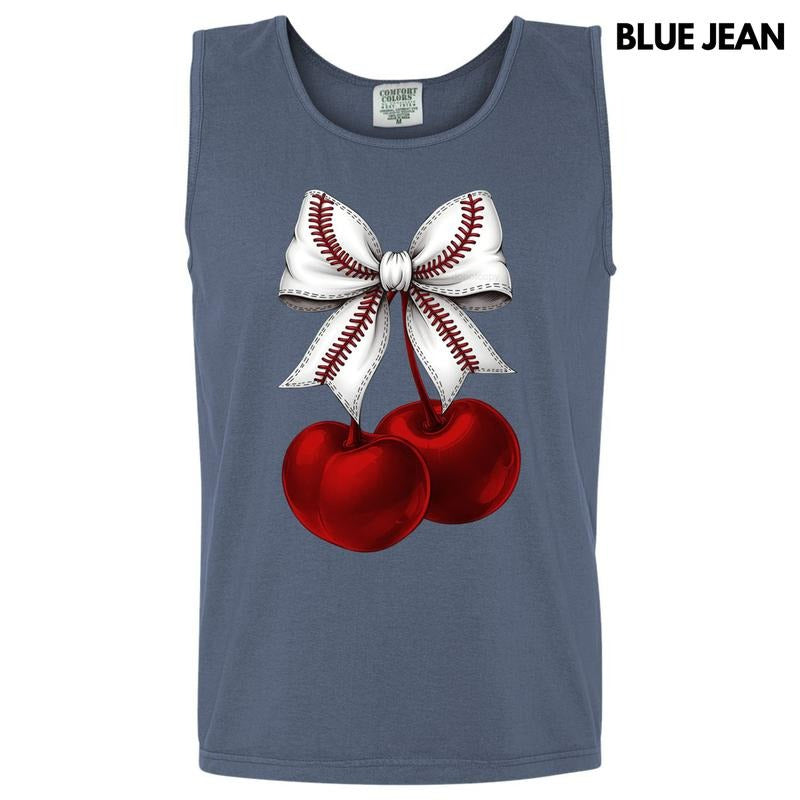 Tank Top - Cherries Baseball Bow Comfort Colors Tank Top T-Shirts, Hoodie, Sweatshirt | GrindPrints.com