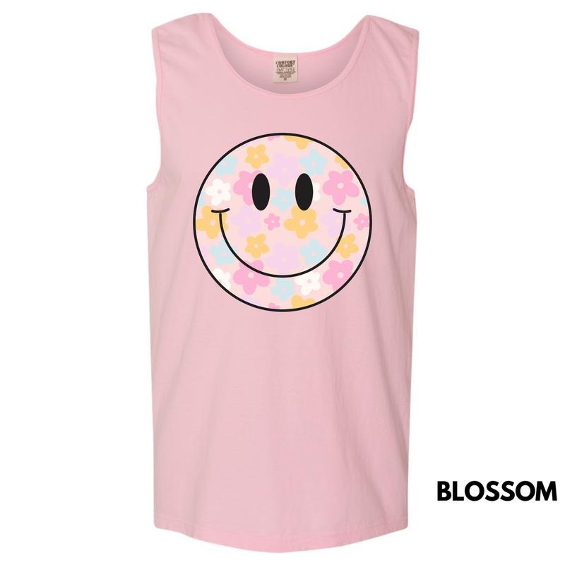 Tank Top - Pastel Flowers Happy Face Comfort Colors Tank Top 'NLB' T-Shirts, Hoodie, Sweatshirt | GrindPrints.com