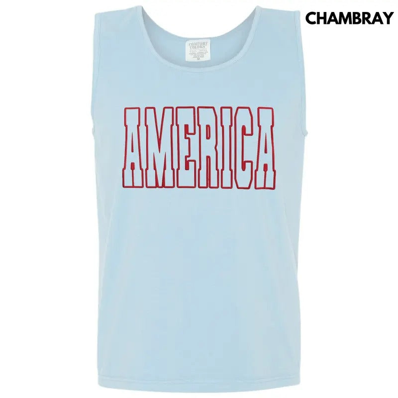 Tank Top - Red America Puff Comfort Colors Tank Top T-Shirts, Hoodie, Sweatshirt | GrindPrints.com