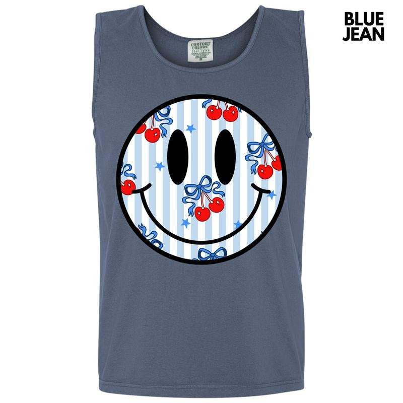 Tank Top - Stripe Cherry Happy Face Comfort Colors Tank Top 'NLB' T-Shirts, Hoodie, Sweatshirt | GrindPrints.com