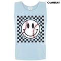 Tank Top -Baseball Checker Happy Face Comfort Colors Tank Top T-Shirts, Hoodie, Sweatshirt | GrindPrints.com