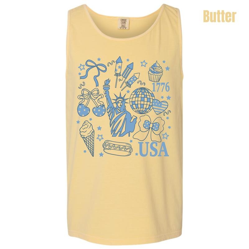 Tank Top -Blue USA Collage Comfort Colors Tank Top 'NLB' T-Shirts, Hoodie, Sweatshirt | GrindPrints.com