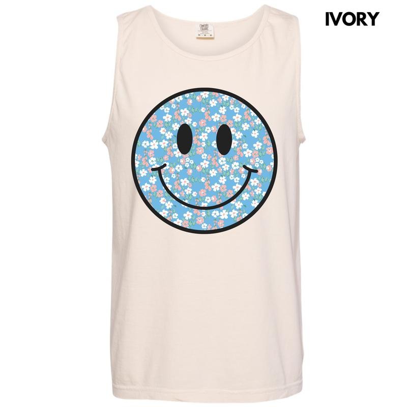 Tank Top -Peachy Blooms Happy Face Comfort Colors Tank Top 'NLB' T-Shirts, Hoodie, Sweatshirt | GrindPrints.com