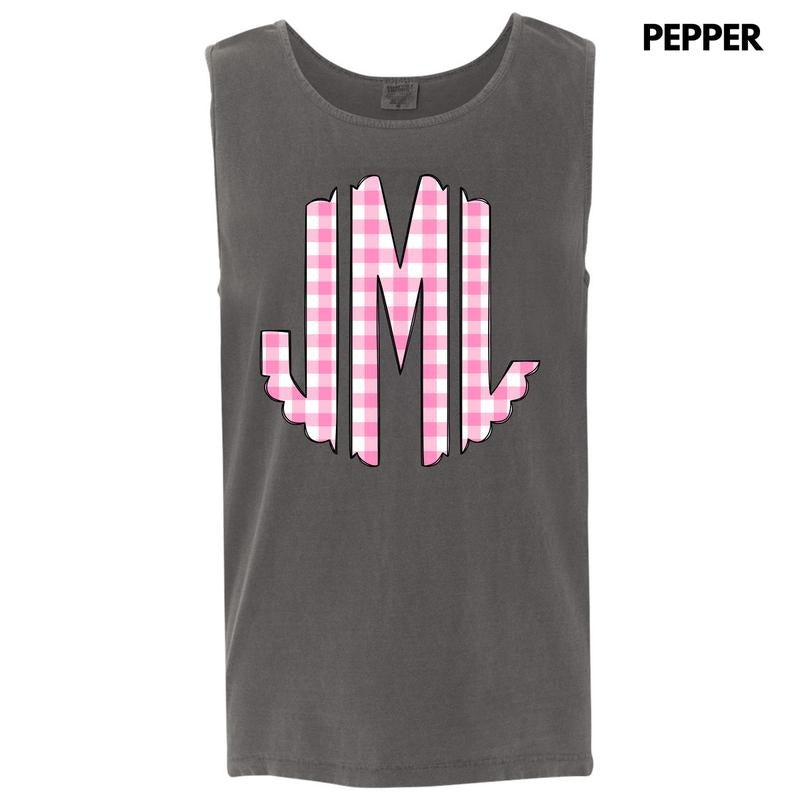 Tank Top -Pink Gingham Monogram Comfort Colors Tank Top 'NLB' T-Shirts, Hoodie, Sweatshirt | GrindPrints.com