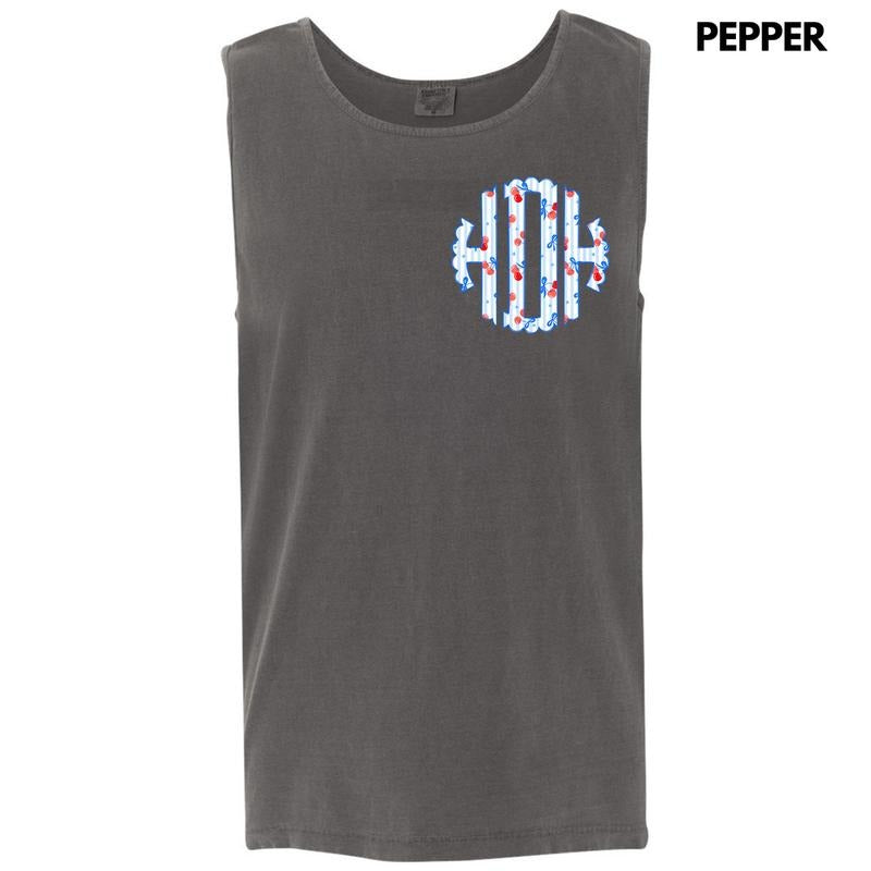 Tank Top -Pocket Size - Cherry Stripe Monogram Comfort Colors Tank Top 'NLB' T-Shirts, Hoodie, Sweatshirt | GrindPrints.com