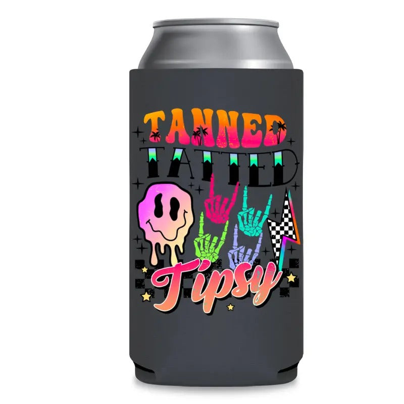 Tanned Tatted Tipsy Koozie Drinkware Neon T-Shirts, Hoodie, Sweatshirt | GrindPrints.com