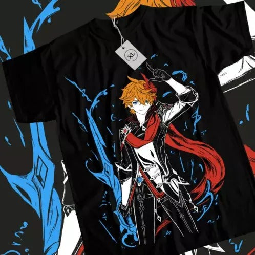 Tartaglia Genshin Impact T-shirt Anime Girl Kawaii Gift Black Shirt Tee All Size Hoodie, Sweatshirt | GrindPrints.com