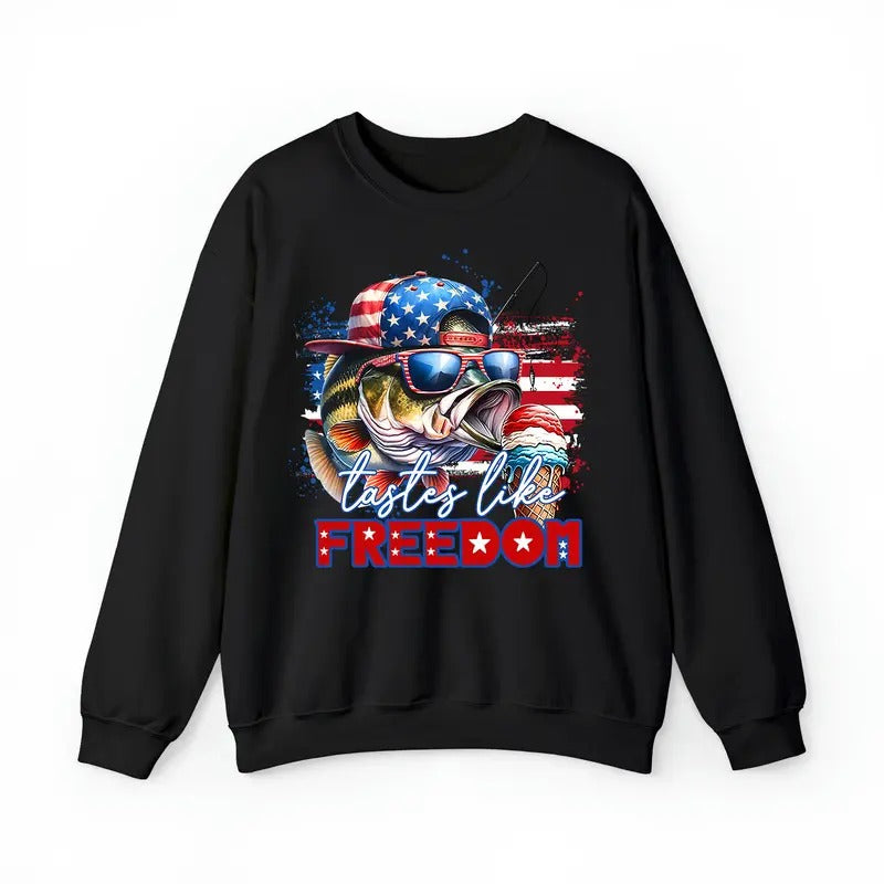 Tastes Like Freedom Sweatshirt, 4th of July Sweatshirt, Bass Fishing Sublimation Sweatshirt, 4th of July Bass Fishing...
