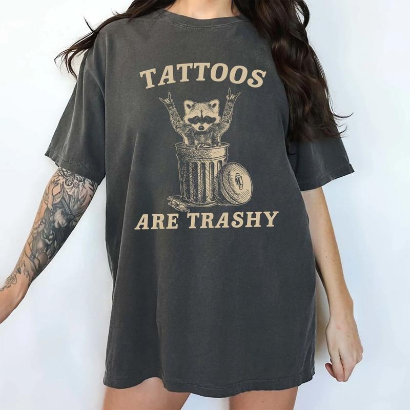 Tattoos Are Trashy Raccoon Shirt Comfort Colors, Retro Tattoos Are Trashy Tee, Tattoos Are Stupid Graphic Printed Tee,...