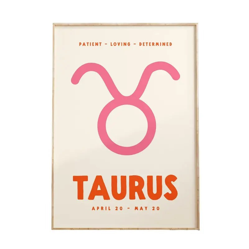 Taurus Print, Zodiac Poster, Astrology Decor, Trendy Wall Art, Star Sign Print, Pink And Orange Poster Prints No Frame,...