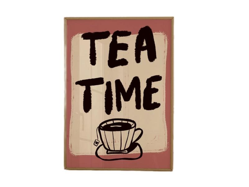 Tea Time Art Print, Typography Print, Kitchen Decor, Aesthetic Wall Decor, Trendy Tea Lover, Gifts For Teens Girls...