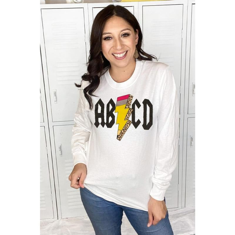 Teacher ABCD Pencil Lightning Bolt Longsleeve Shirt Hoodie, Sweatshirt | GrindPrints.com