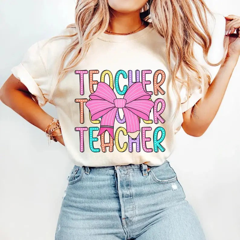 Teacher Bow Graphic Tee Hoodie, Sweatshirt | GrindPrints.com