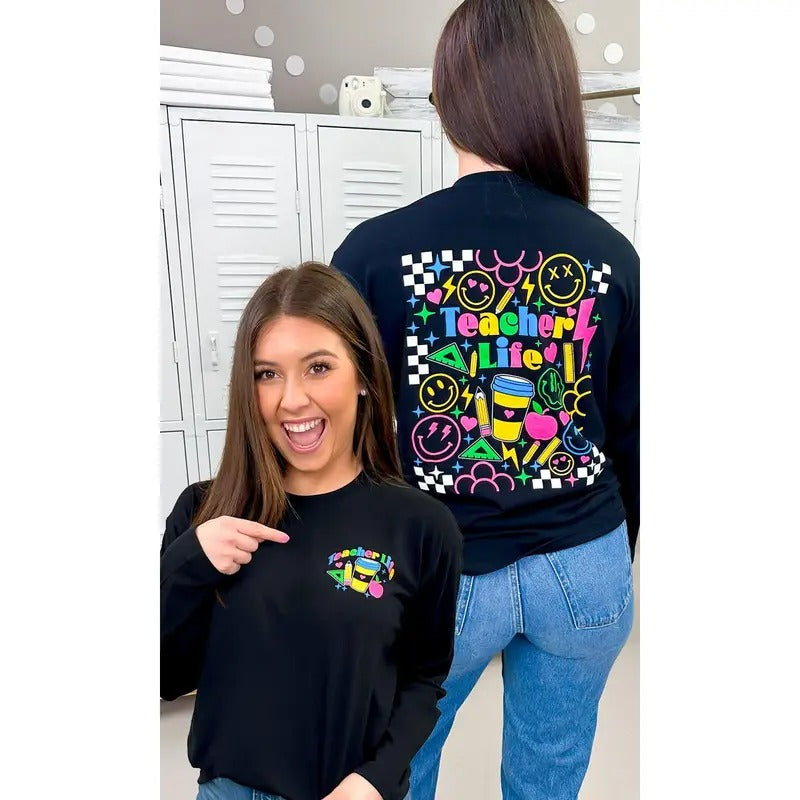 Teacher Life Checkerboard Boyfriend Long Sleeve T-Shirts, Hoodie, Sweatshirt | GrindPrints.com