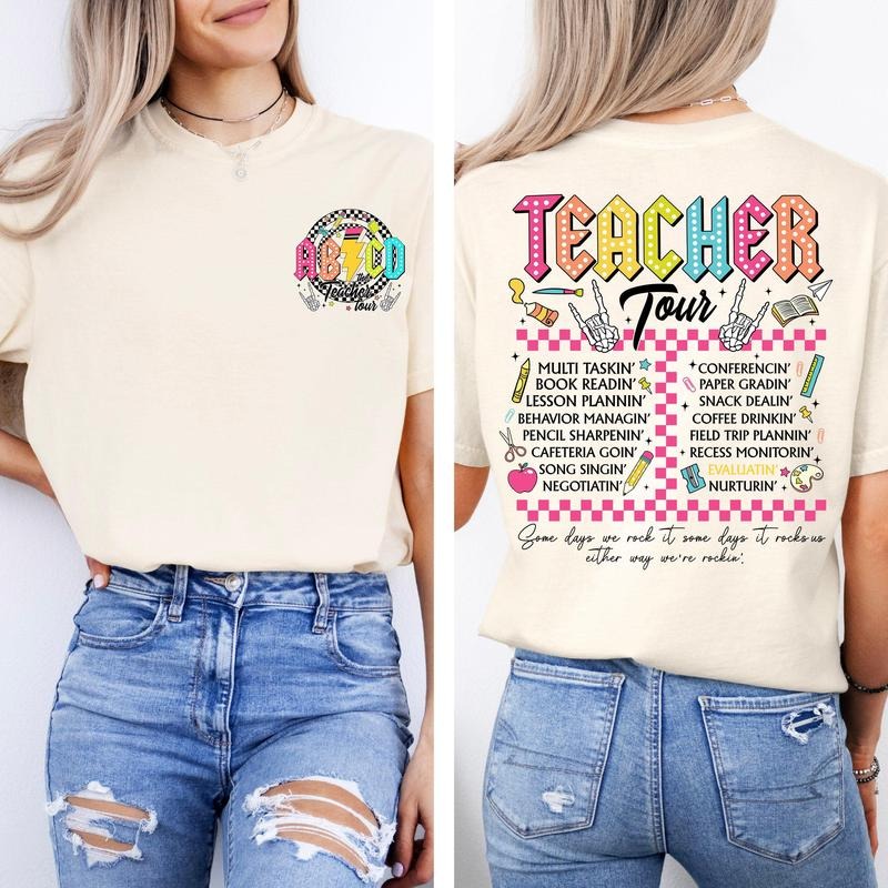 Teacher Tour, Back to School, Retro, Front and Back, First Day of School, Cute, Teacher Appreciation, Coquette, Comfort...