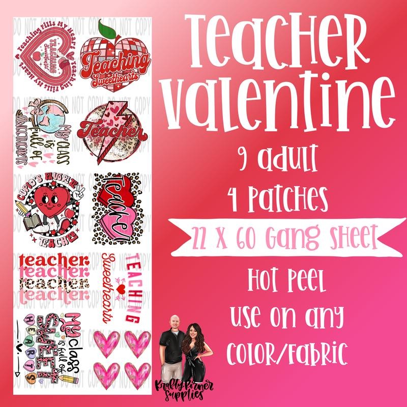 Teacher Valentine's Day #1 Gang Sheet, 22 x 60 T-Shirts, Hoodie, Sweatshirt | GrindPrints.com