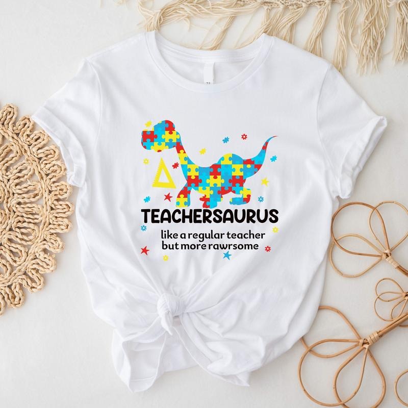 Teachersaurus Like A Regular Teacher But More Rawrsome T-Shirt, Puzzle Dinosaur Teacher Shirt, Teacher's Day Gift Hoodie,...