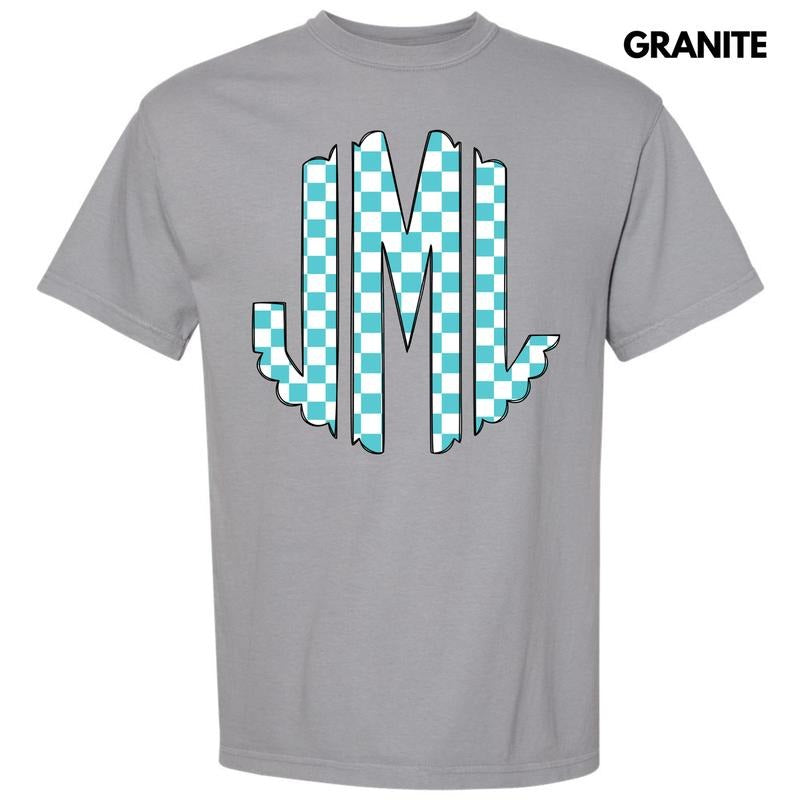 Teal Checker Monogram Comfort Colors T-Shirt 'NLB' Hoodie, Sweatshirt | GrindPrints.com