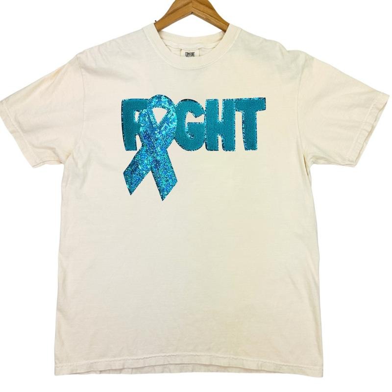 Teal Fighting Ribbon Patch Comfort Colors T-Shirt Hoodie, Sweatshirt | GrindPrints.com