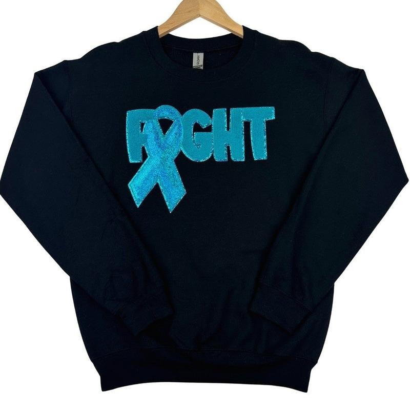 Teal Fighting Ribbon Patch Gildan Sweatshirt T-Shirts, Hoodie | GrindPrints.com