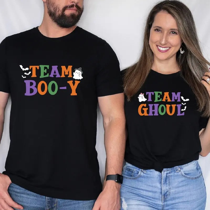 Team Boo Y Shirt Team Ghoul Halloween Baby Announcement Shirt Matching Gender Reveal Party Boy Girl Announcement T-Shirts, Hoodie, Sweatshirt