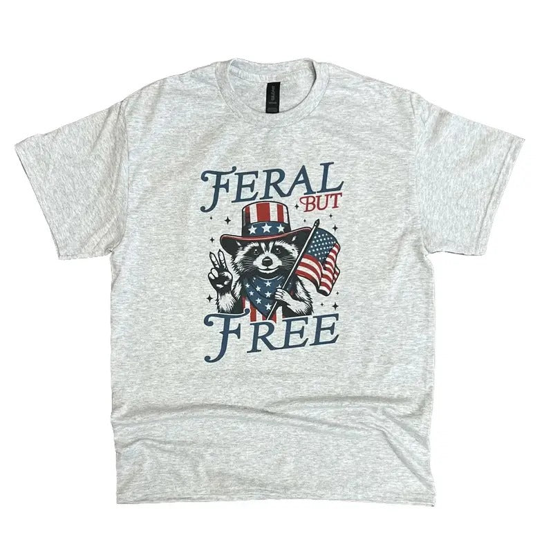 Feral But Free Sweatshirt or Tee - Unisex Sweatshirt / Tee - Raccoon Sweatshirt or Tee Cotton Hoodie | GrindPrints.com