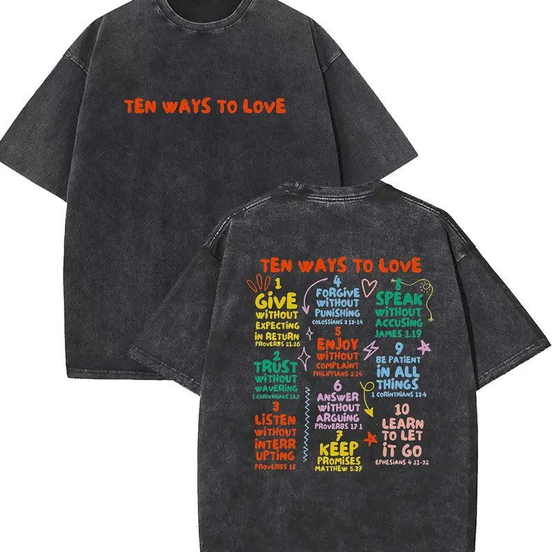 Ten Ways To Love Unisex Washed T-Shirt, Christian t shirts, Vintage 90s Graphic Tee, Gift Top Womenswear...