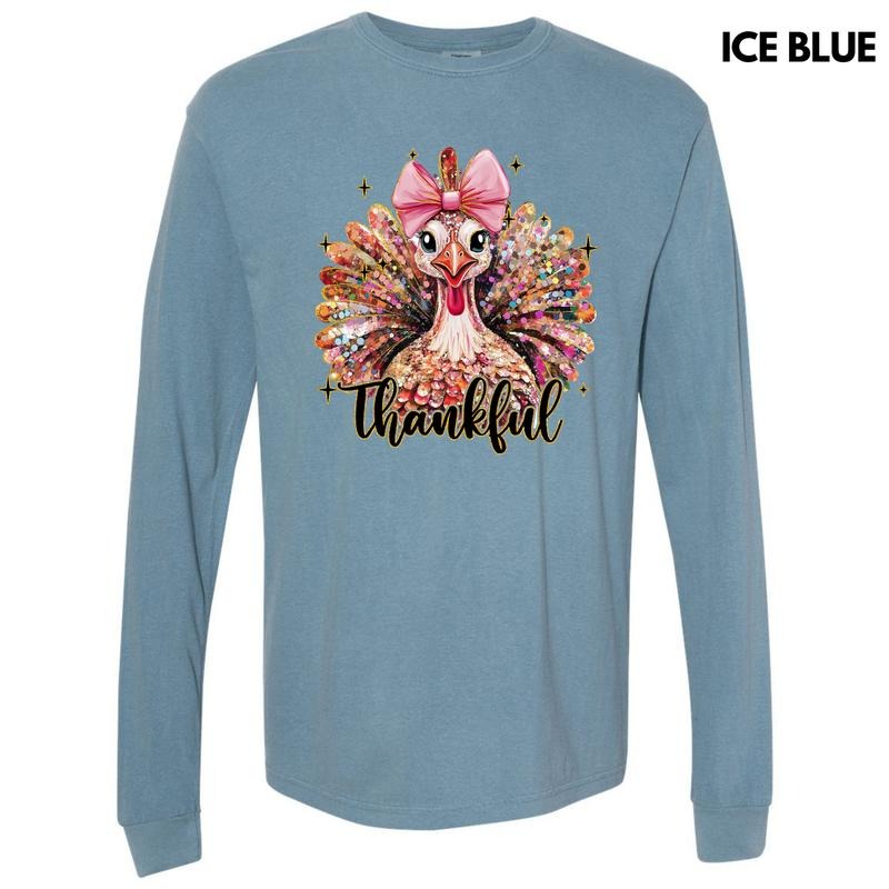 Thankful Glitter Turkey Long Sleeve Comfort Colors T-Shirt 'NLB' Hoodie, Sweatshirt | GrindPrints.com