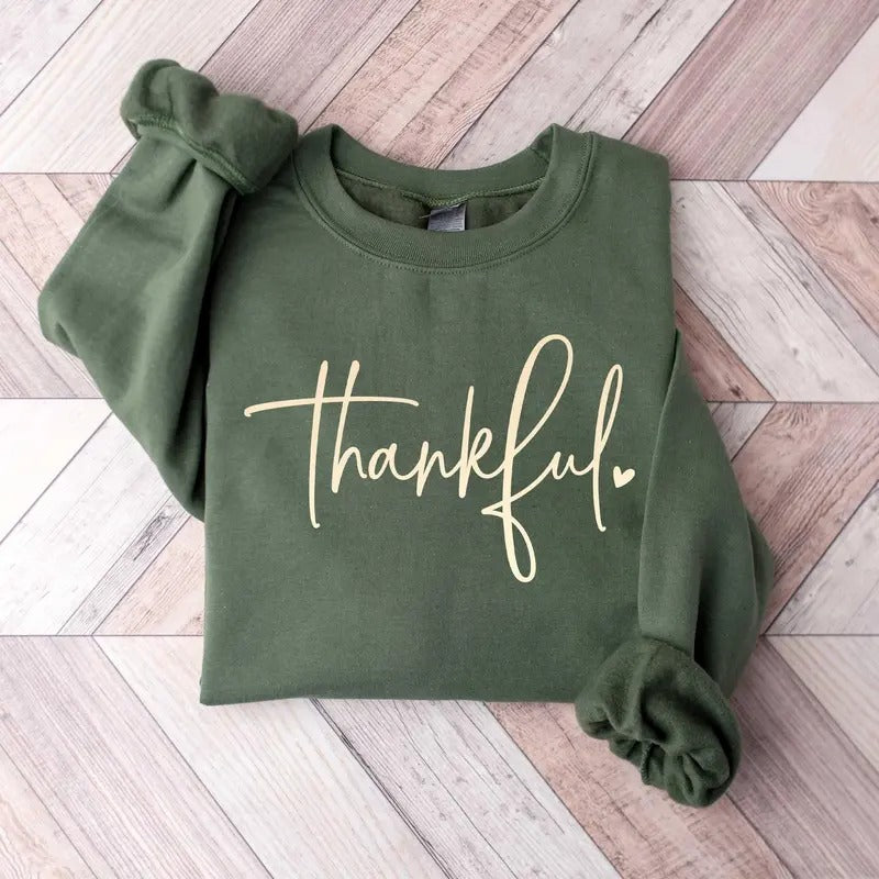 Thankful Lover Sweater, Hello Thanksgiving Sweatshirt, Women Thankful Hoodie Casual Cotton T-Shirts | GrindPrints.com