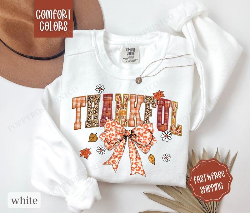 Thankful Sweatshirt Comfort Colors, Thanksgiving Sweater Womenswear Fall Crewneck T-Shirts, Hoodie | GrindPrints.com
