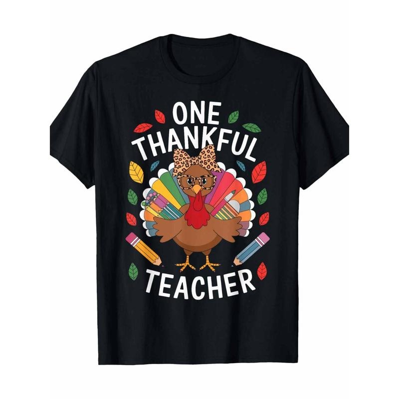 Thankful Teacher" Cotton Casual Short Sleeve Crew Neck Geometric Print Machine Washable All Seasons Made USA T-Shirts, Hoodie, Sweatshirt