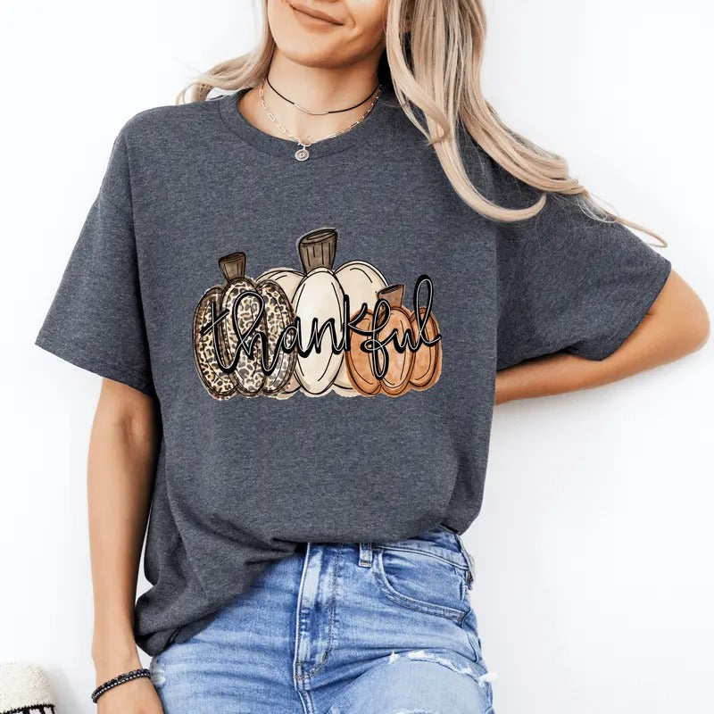 Thankful Thanksgiving Shirt. Casual Fall Softstyle Unisex T-Shirt. Cute Graphic Tee Hoodie, Sweatshirt | GrindPrints.com